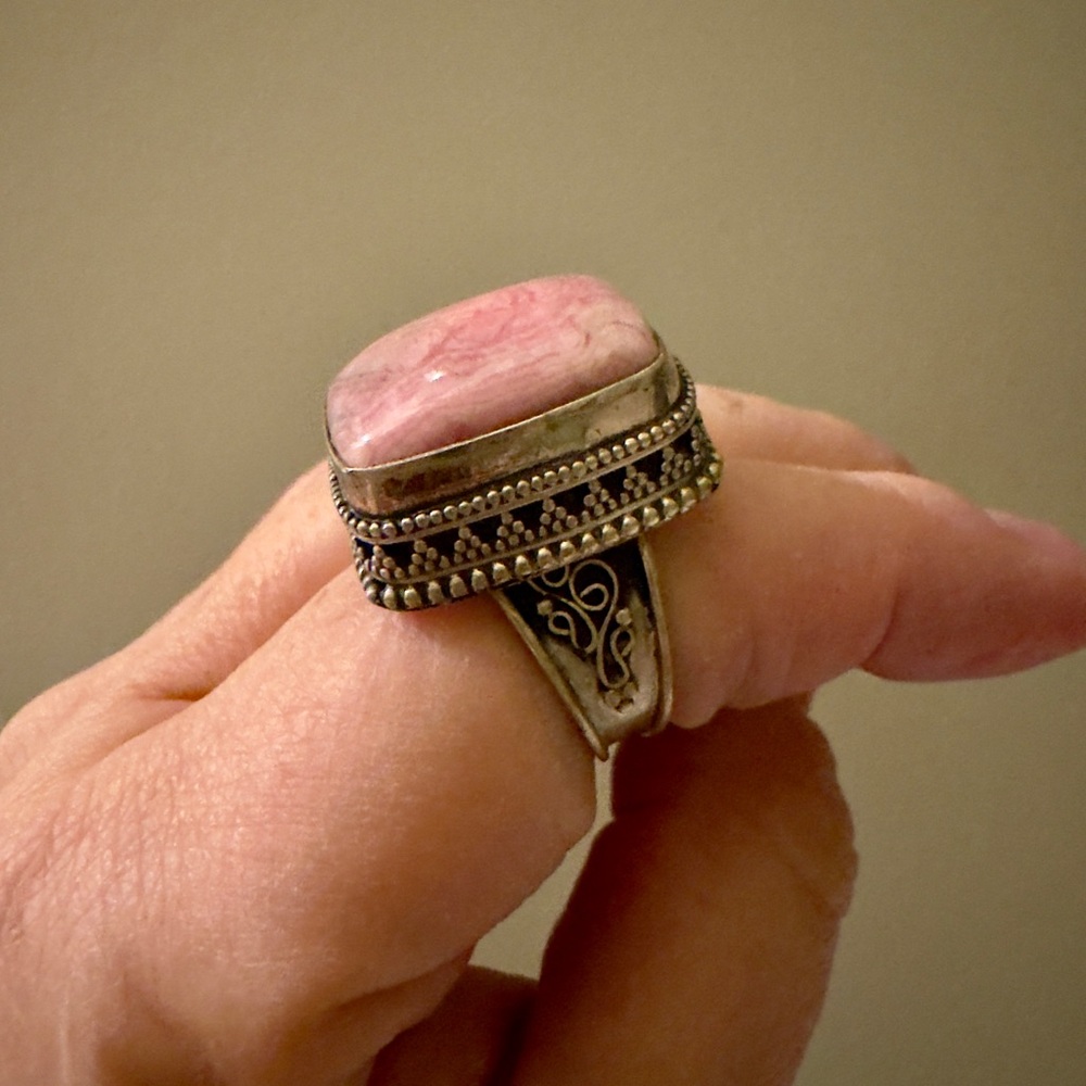 Rhodochrosite & Sterling Silver Handcrafted Ring Size 8